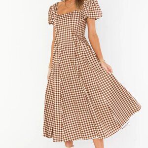 Mia Midi Dress - Brown Gingham